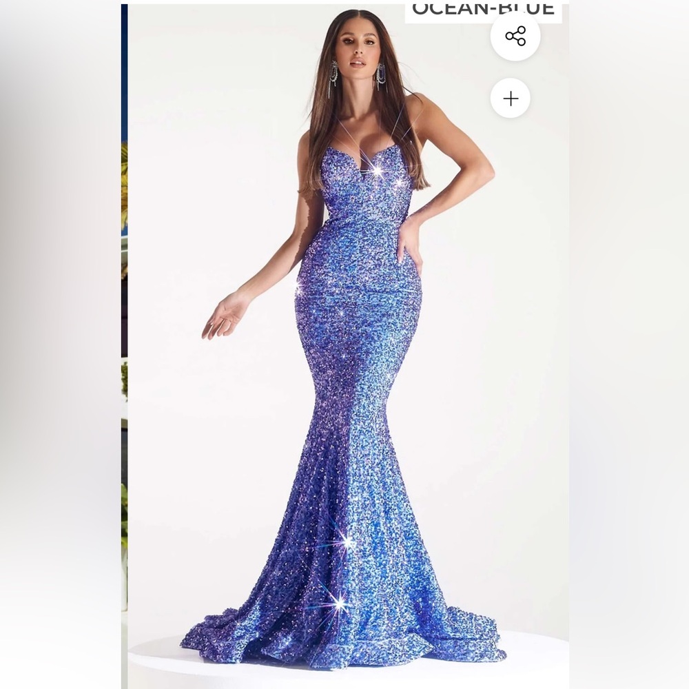 Portia & Scarlett Strapless Mermaid Sequin Formal Ball Gown Purple Ocean Blue